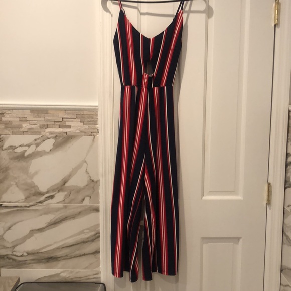 Blue striped wrap cullotte jumpsuit - Picture 5 of 5